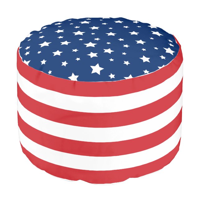 Red White and Blue Stars and Stripes Pouf (Angled Front)