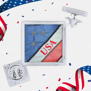 Red White and Blue Stars and Stripes tie tack Silver Finish Lapel Pin