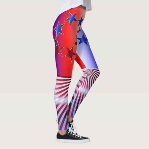 Red White and Blue Stars and Stripes USA Flag Leggings