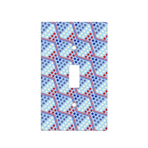 Red White and Blue Stars and Zigzag Stripe Pattern Light Switch Cover