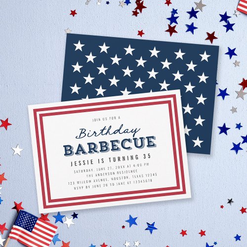 Red White and Blue Stars Any Age Birthday Barbecue Invitation