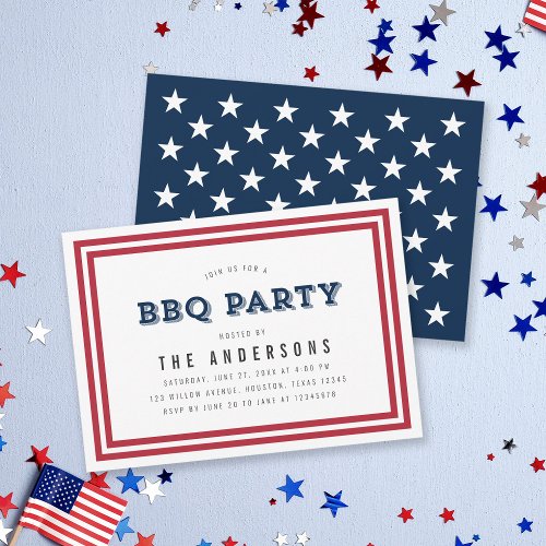 Red White and Blue Stars BBQ Party Invitation