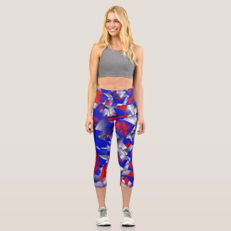Red White and Blue Stars Capri Leggings