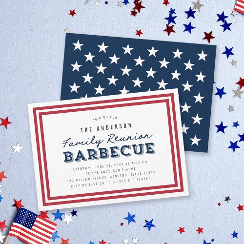Red White and Blue Stars Family Reunion Barbecue Invitation