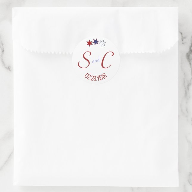 Red White and Blue Stars First Initial  Classic Round Sticker (Bag)