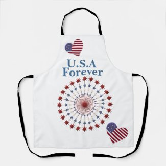Red white and Blue Stars, Flag Heart, U.S.A Apron