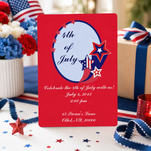 Red White and Blue Stars Fourth of July Party Invitation