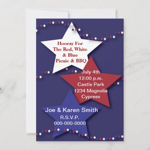 Red Whiteand Blue Stars Invitation