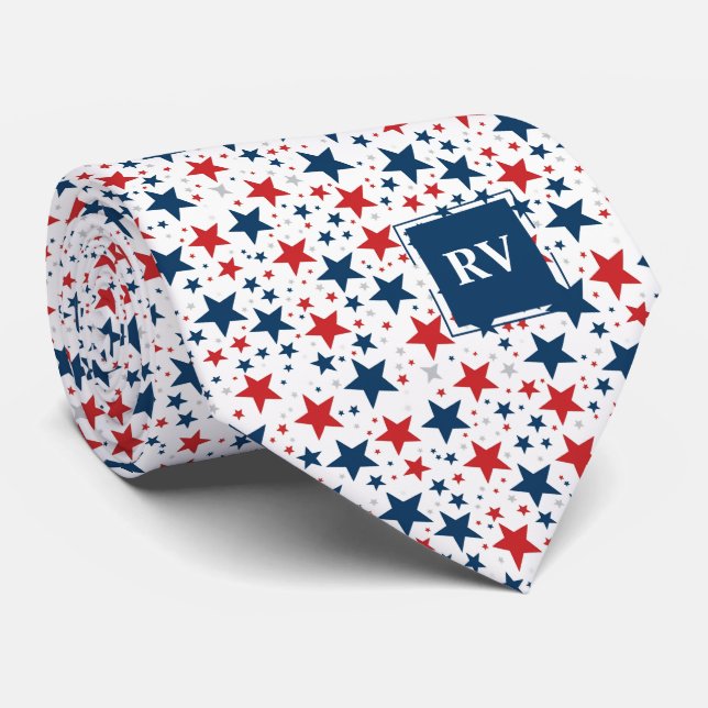 Red White and Blue Stars  Neck Tie (Rolled)