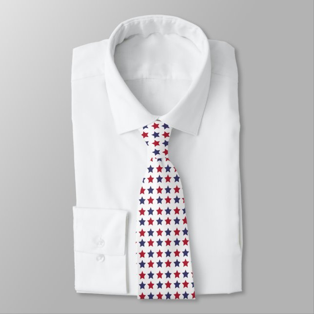 Red White And Blue Stars Neck Tie (Tied)