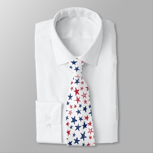 Red, White and Blue Stars  Neck Tie (Tied)