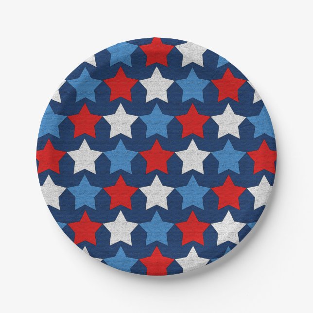 Red white and blue stars paper plates (Front)
