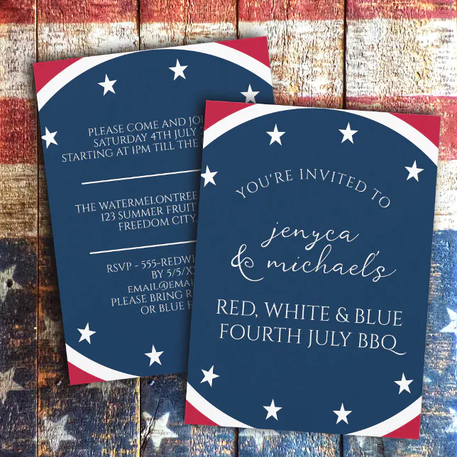 Red White and Blue Stars Patriotic 4th of July BBQ Invitation | Zazzle