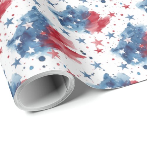 Red White and Blue Stars Patriotic Gift Wrap Paper