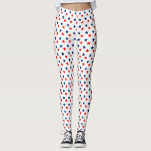 red, white and blue stars patriotic leggings