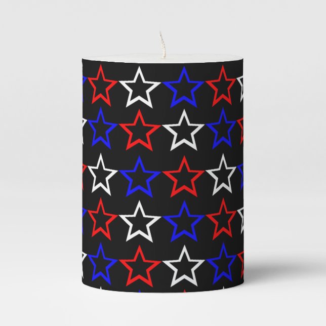 Red White and Blue Stars Pattern Pillar Candle (Front)