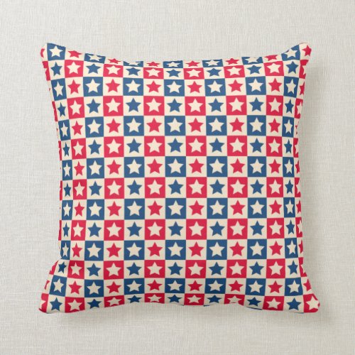Red white and Blue Stars Pattern Throw Pillow