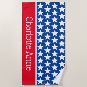 Red White and Blue Stars Personalized Beach Towel