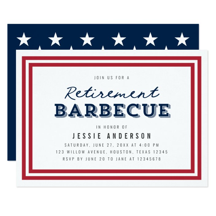 Red White and Blue Stars Retirement Barbecue Invitation | Zazzle.com