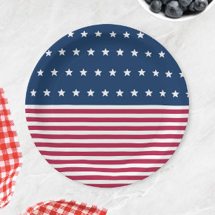 Red White and Blue Stars Stripes 4th of July Party Paper Plates