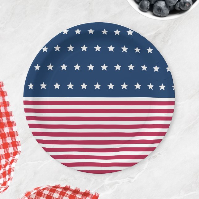 Red White and Blue Stars Stripes 4th of July Party Paper Plates (Red White and Blue Stars Stripes 4th of July Party Paper Plates)