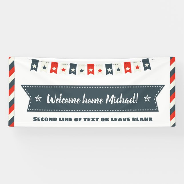 Red white and Blue Stars Welcome Home 4th of July Banner (Horizontal)