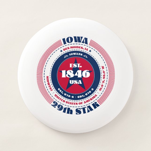 Red, White, and Blue State of Iowa Wham-O Frisbee (Front)