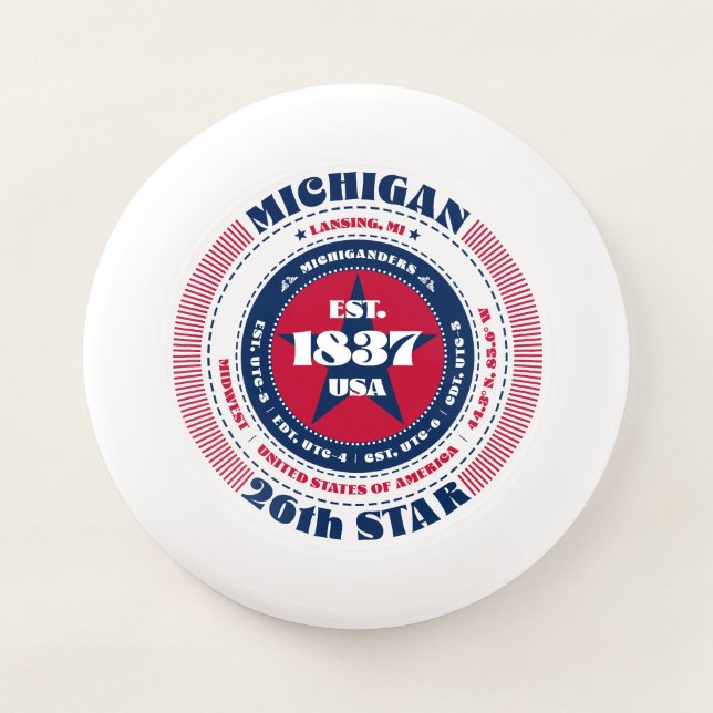 Red, White, and Blue State of Michigan Wham-O Frisbee (Front)