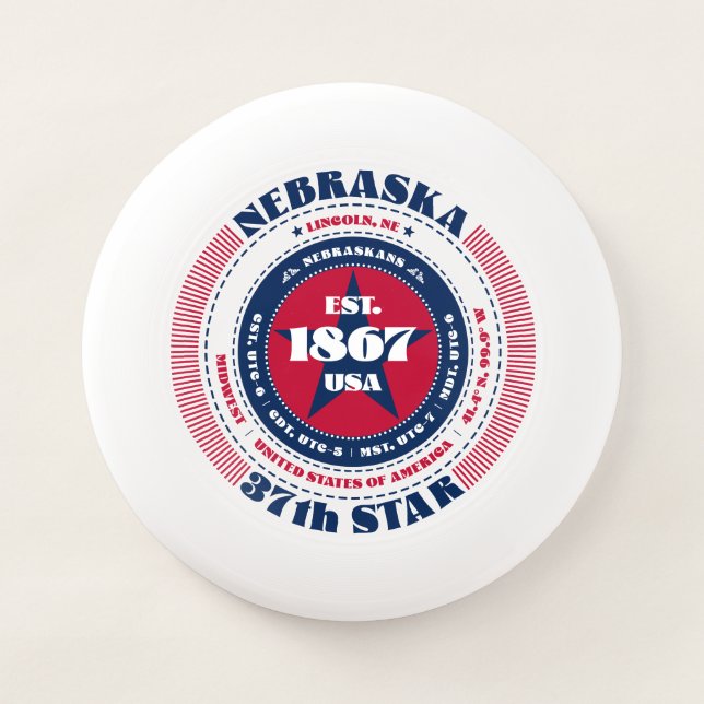 Red, White, and Blue State of Nebraska Wham-O Frisbee (Front)