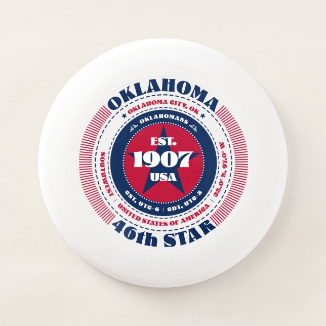 Red, White, and Blue State of Oklahoma Wham-O Frisbee (Front)