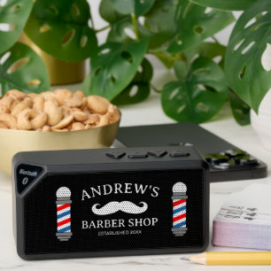 Red white and blue stripe barber shop pole logo bluetooth speaker