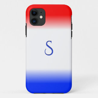 Red White and Blue Stripe Monogram  iPhone 11 Case