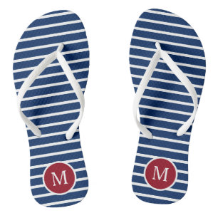 Red White and Blue Stripe Monogram Flip Flops