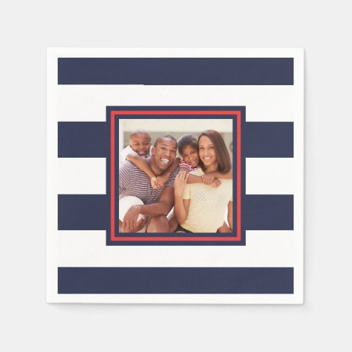 Red White and Blue Stripe Pattern with Photo Napkins