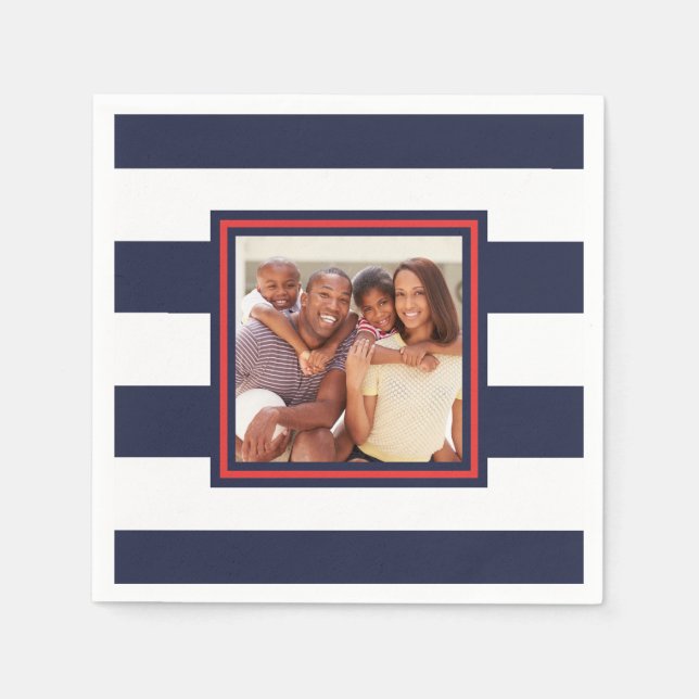 Red, White, and Blue Stripe Pattern with Photo Napkins (Front)