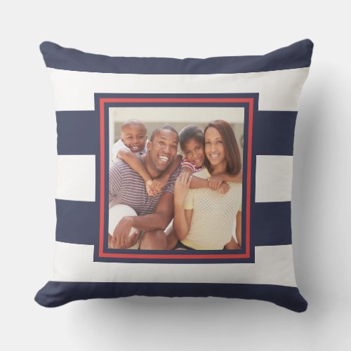 Red White and Blue Stripe Pattern with Photo Outdoor Pillow