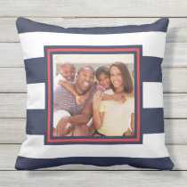 Red, White, and Blue Stripe Pattern with Photo Outdoor Pillow