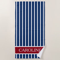Red White and Blue Stripe Personalized Beach Towel