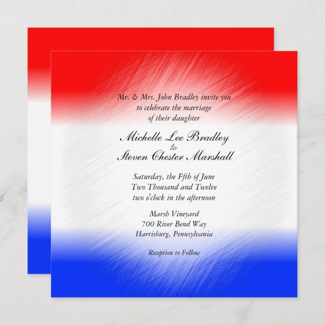 Red White and Blue Stripe Wedding Invitations (Front/Back)