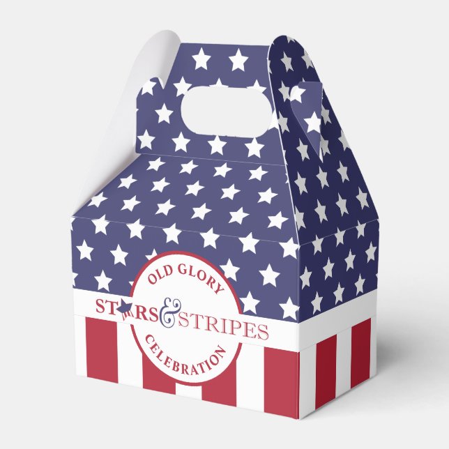 Red White and Blue Striped American Flag Party Favor Boxes (Front Side)