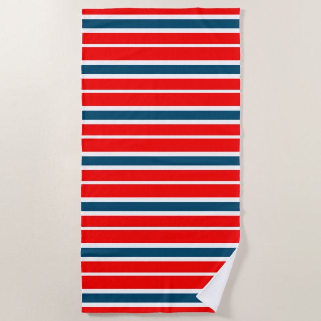 Red White And Blue Striped Beach Towel (Front)