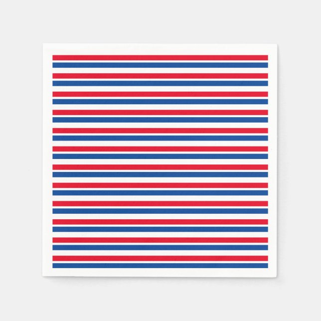 Red, White and Blue Striped Paper Plate Napkins (Front)