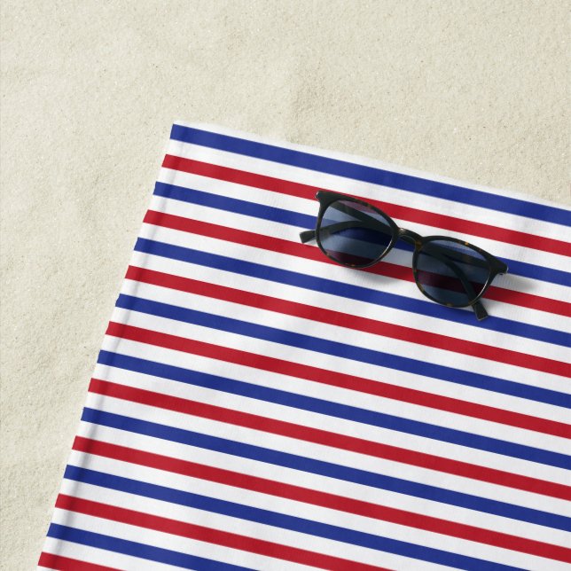 Red White and Blue Striped Patriotic Pattern Beach Towel (In Situ)
