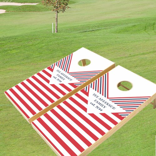 Red White and Blue Striped Personalized Cornhole Set