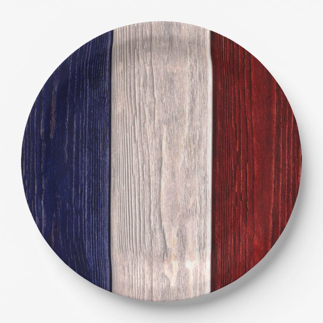 Red, White and Blue Striped Wood Paper Plates (Front)