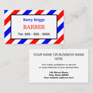 Red White and Blue Stripes Barber Business Card