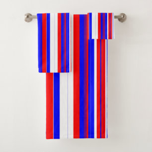 Red white and Blue Stripes Bath Towel Set