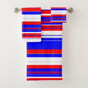 Red white and Blue Stripes Bath Towel Set