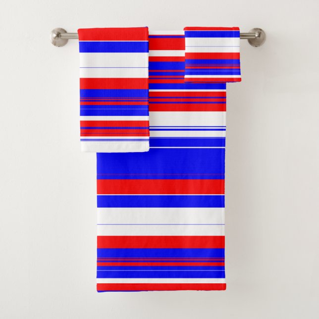 Red white and Blue Stripes Bath Towel Set (Insitu)