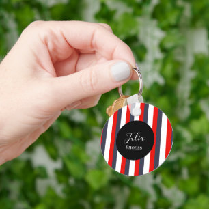 Red, white and blue stripes custom name keychain
